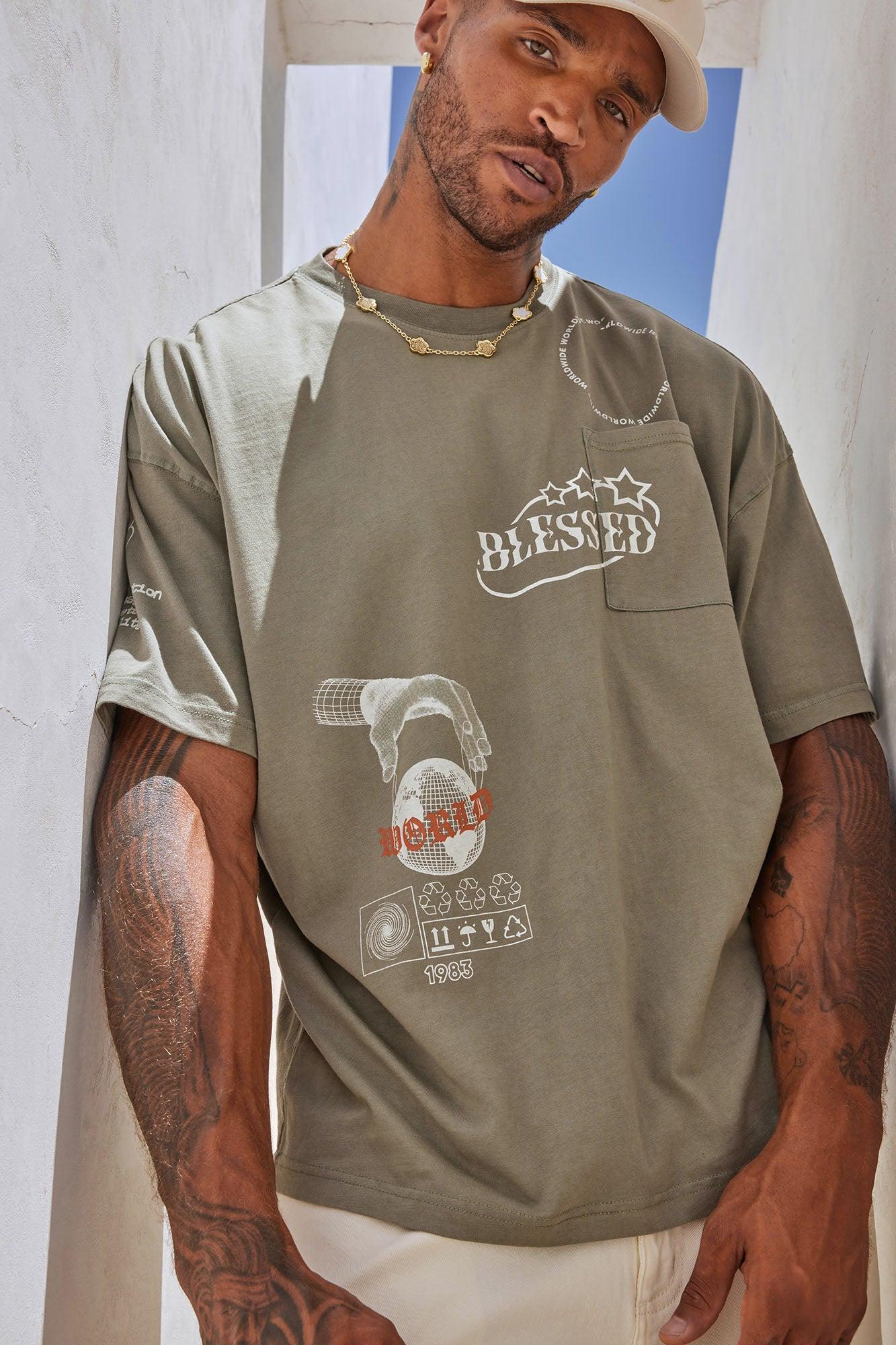 Blessed World Oversized Short Sleeve Tee - Olive Product Image