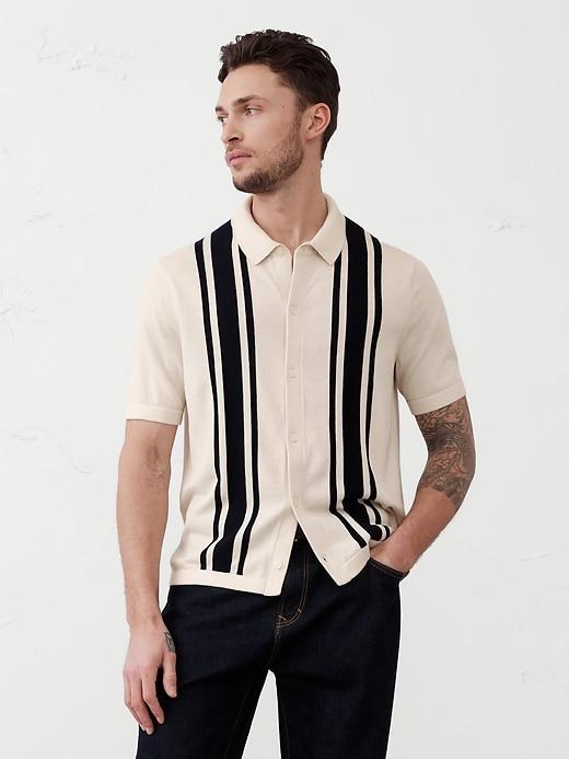 Button-Down Vertical Striped Polo Product Image