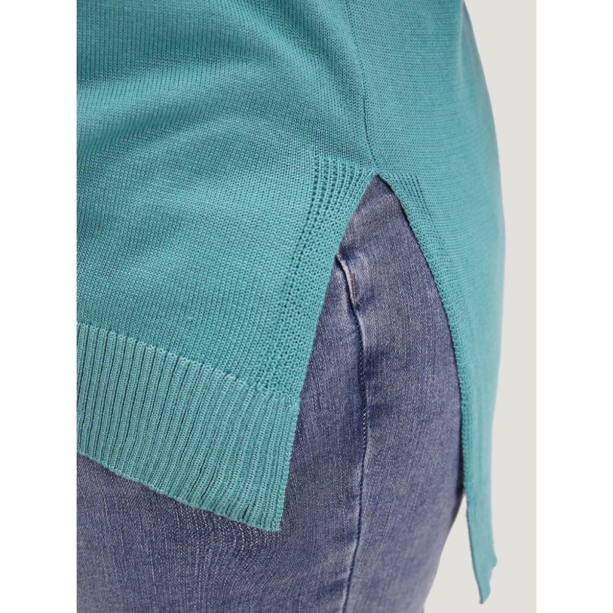 Plus Size Supersoft Essentials Bowknot Front Split Side Pullover Cerulean Women Casual Loose Long Sleeve V-neck Dailywear Pullovers BloomChic 22-24/3X Product Image