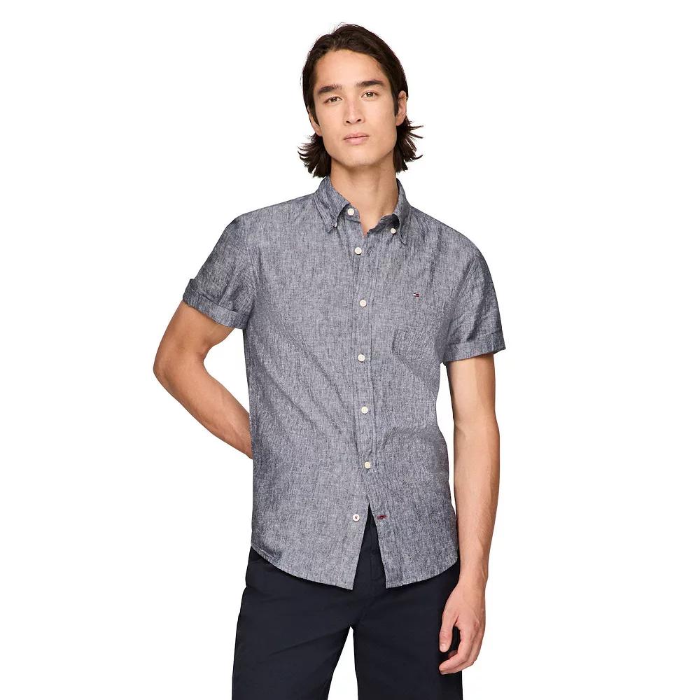 Men's Tommy Hilfiger Short Sleeve Linen Blend Solid Shirt,  Product Image