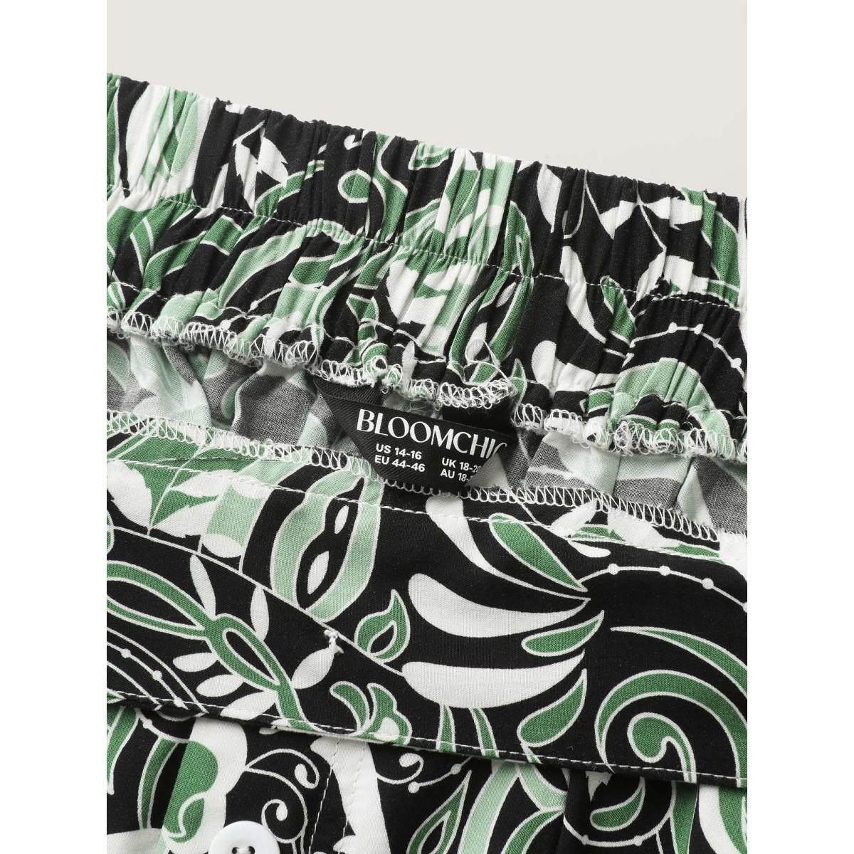 Plus Size Forest Print Flowy Midi Skirt Women Denimolive Bodycon Low stretch Side seam pocket Vacation Skirts BloomChic 26/4X Product Image