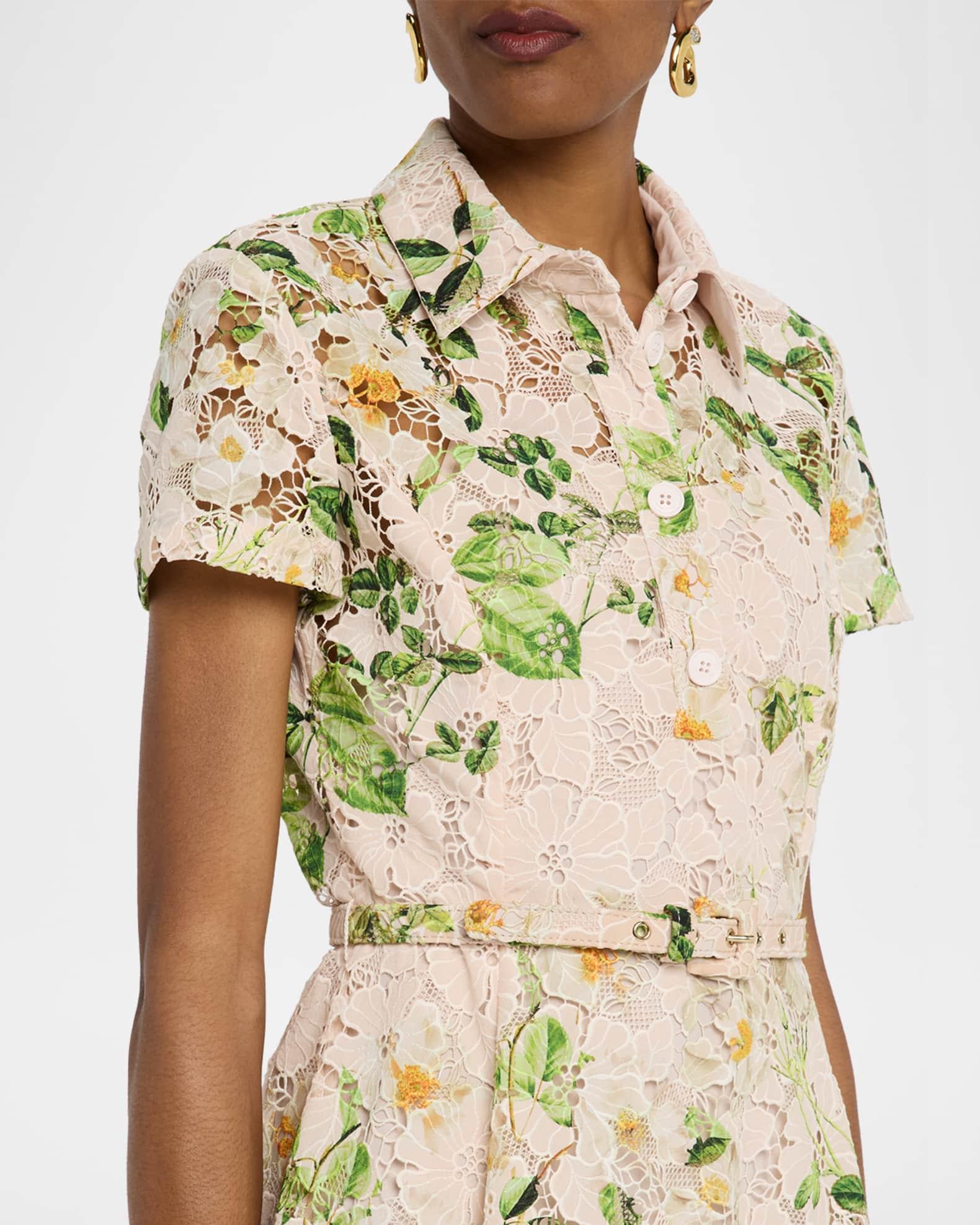Printed Lace Belted Midi Polo Shirtdress Product Image