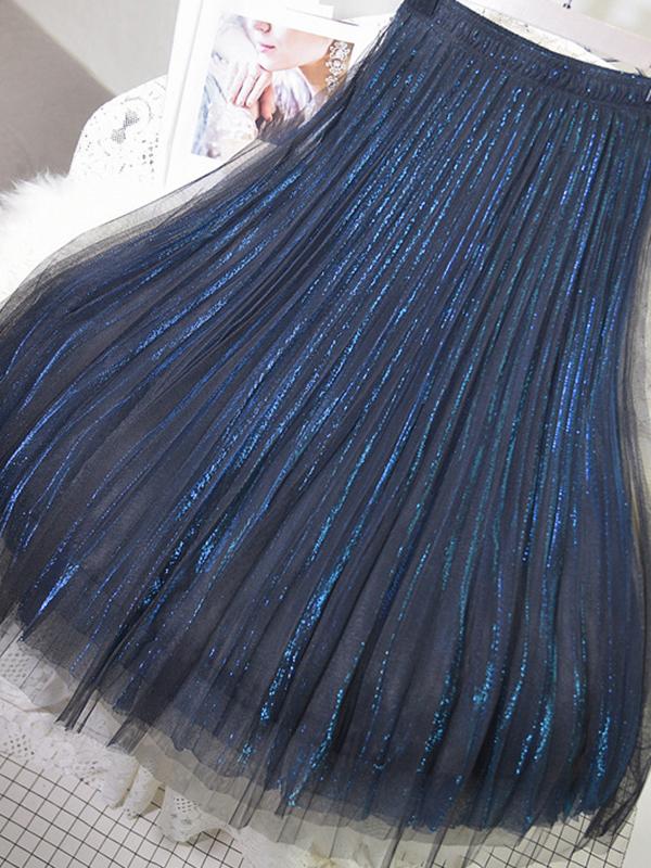 Urban A-Line Elastic Waist Mesh Pleated Skirts Product Image