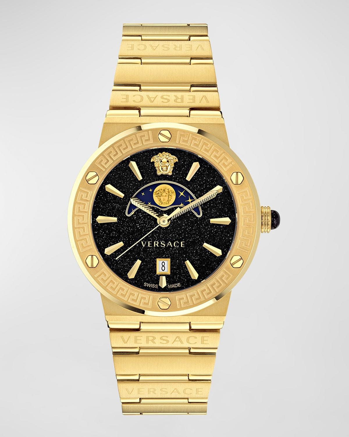Versace Womens Greca Logo Moonphase Quartz Mechanical Automatic Gold Stainless Steel Bracelet Watch - IP Yellow Gold Product Image