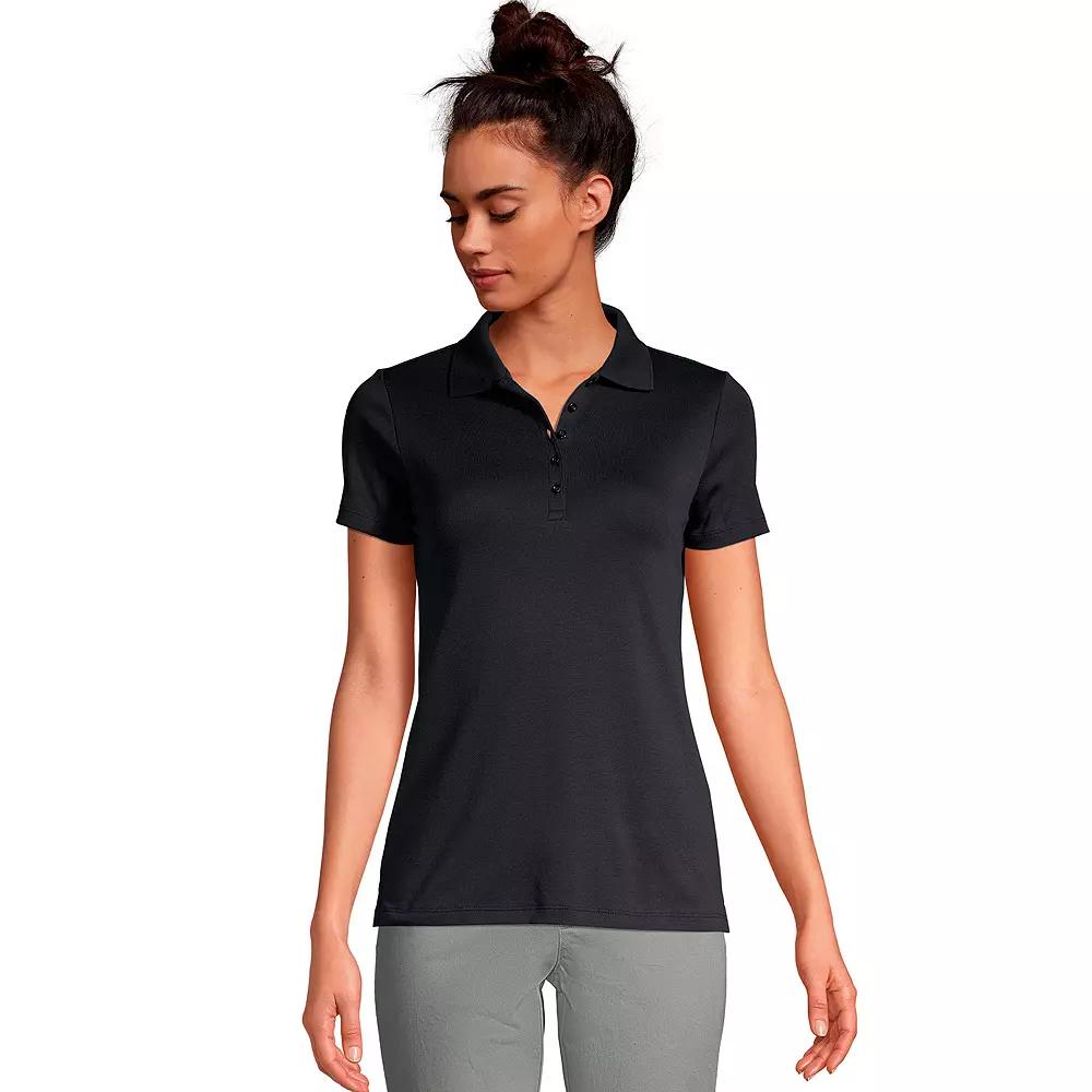 Petite Lands' End Supima Cotton Short Sleeve Polo Shirt, Women's, Size: Medium Petite, Black Product Image