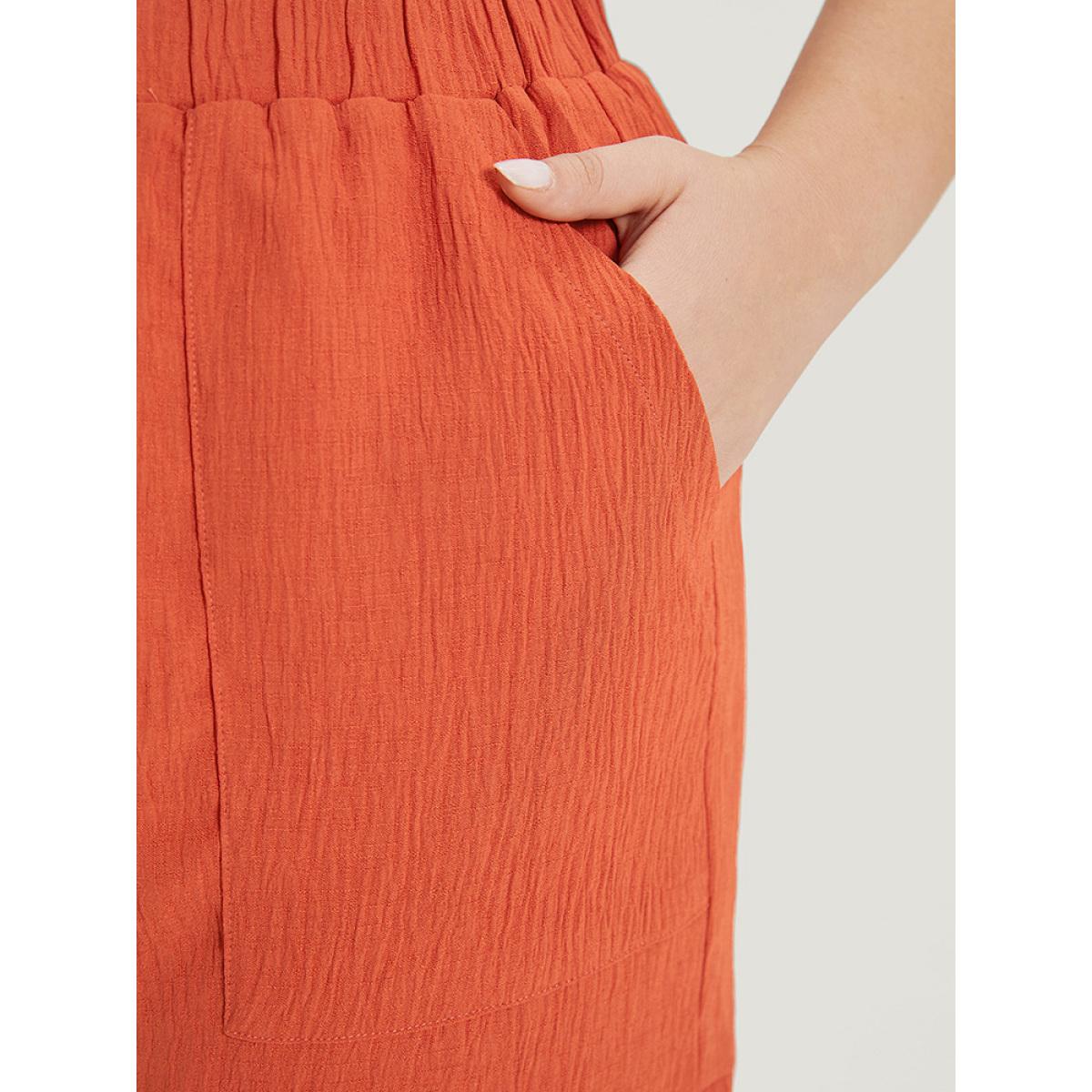 Plus Size Plain Ruffle Hem Pocket Elastic Waist Shorts Women Chocolate Elegant Ruffles Dailywear Shorts BloomChic 10/M Product Image