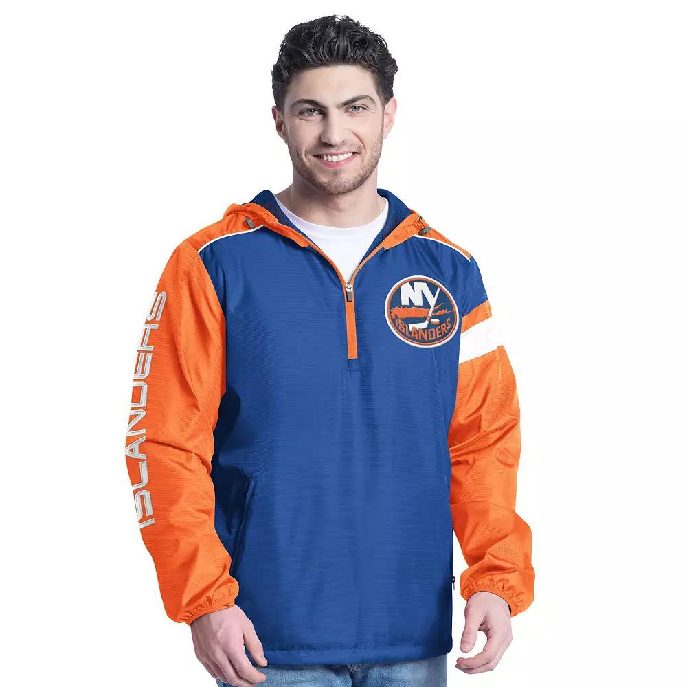Men's G-III Sports by Carl Banks Royal/Orange New York Islanders Lateral Half-Zip Hoodie Jacket, Size: Medium, Isl Blue Product Image