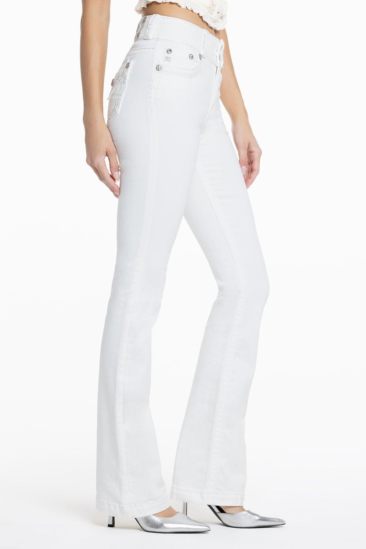 Adeline White Stitched Bootcut Jeans Product Image