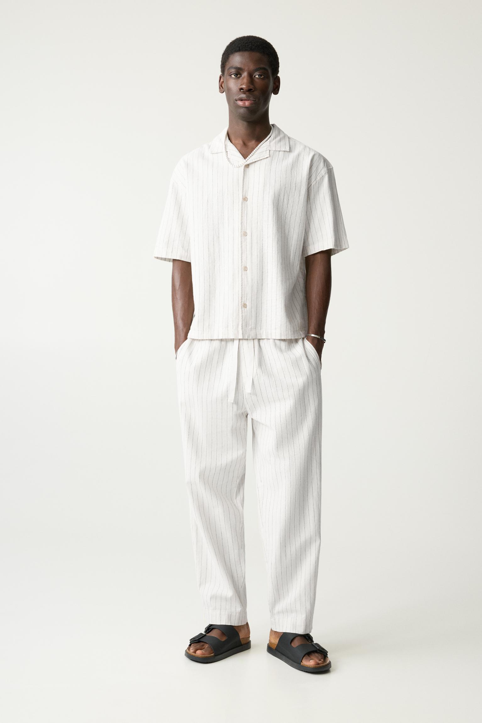 Striped linen blend shirt Product Image