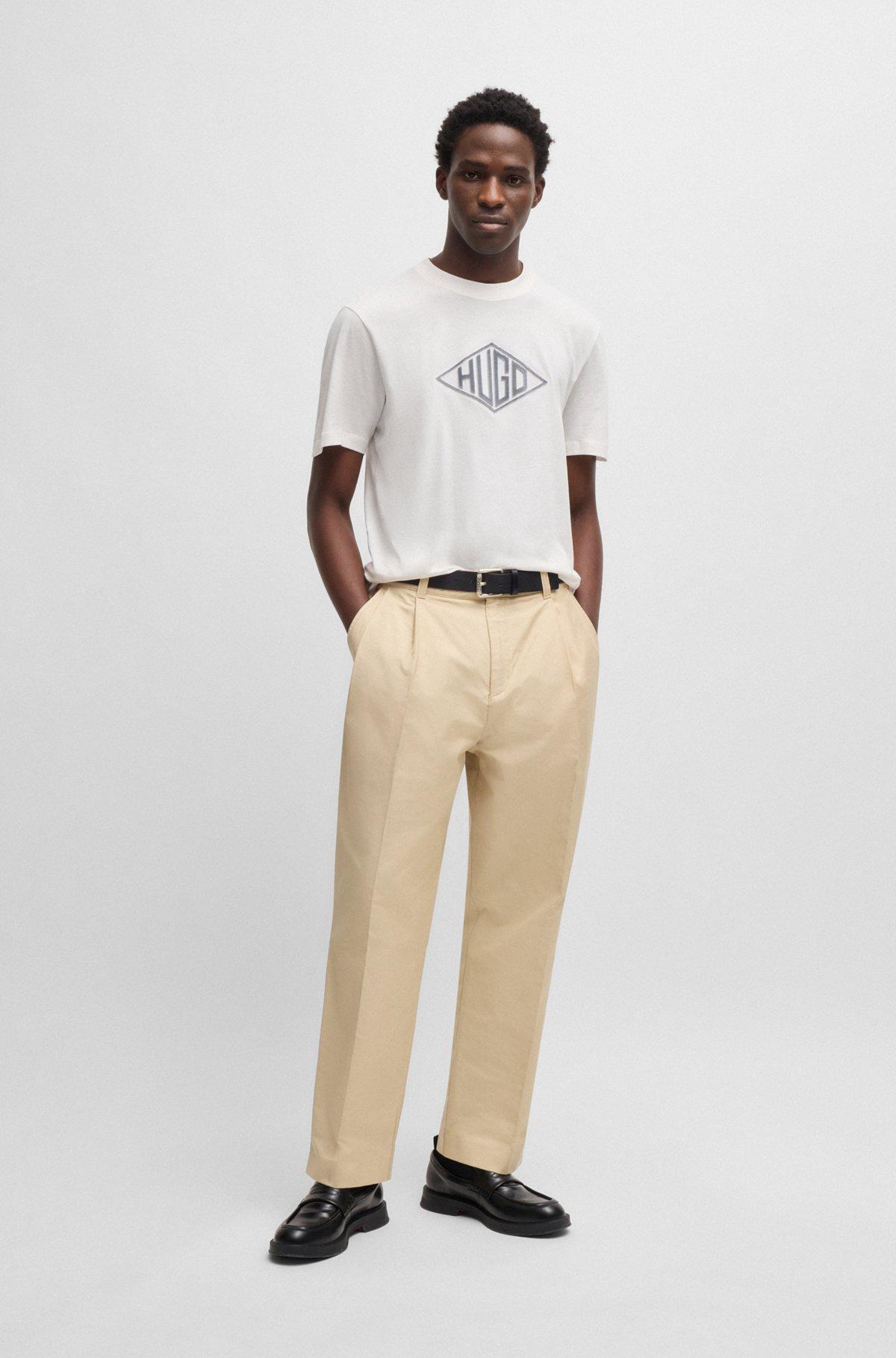 Cotton-jersey T-shirt with geometric logo embroidery Product Image