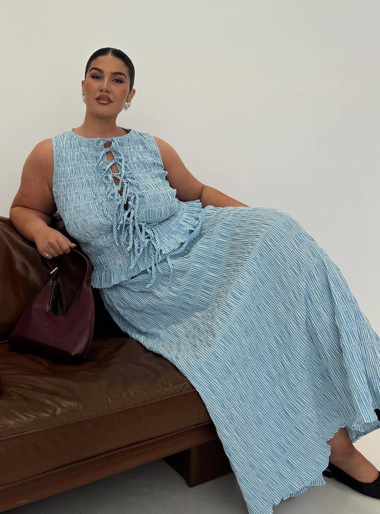 Songbird Shirred Maxi Dress Blue Curve Product Image