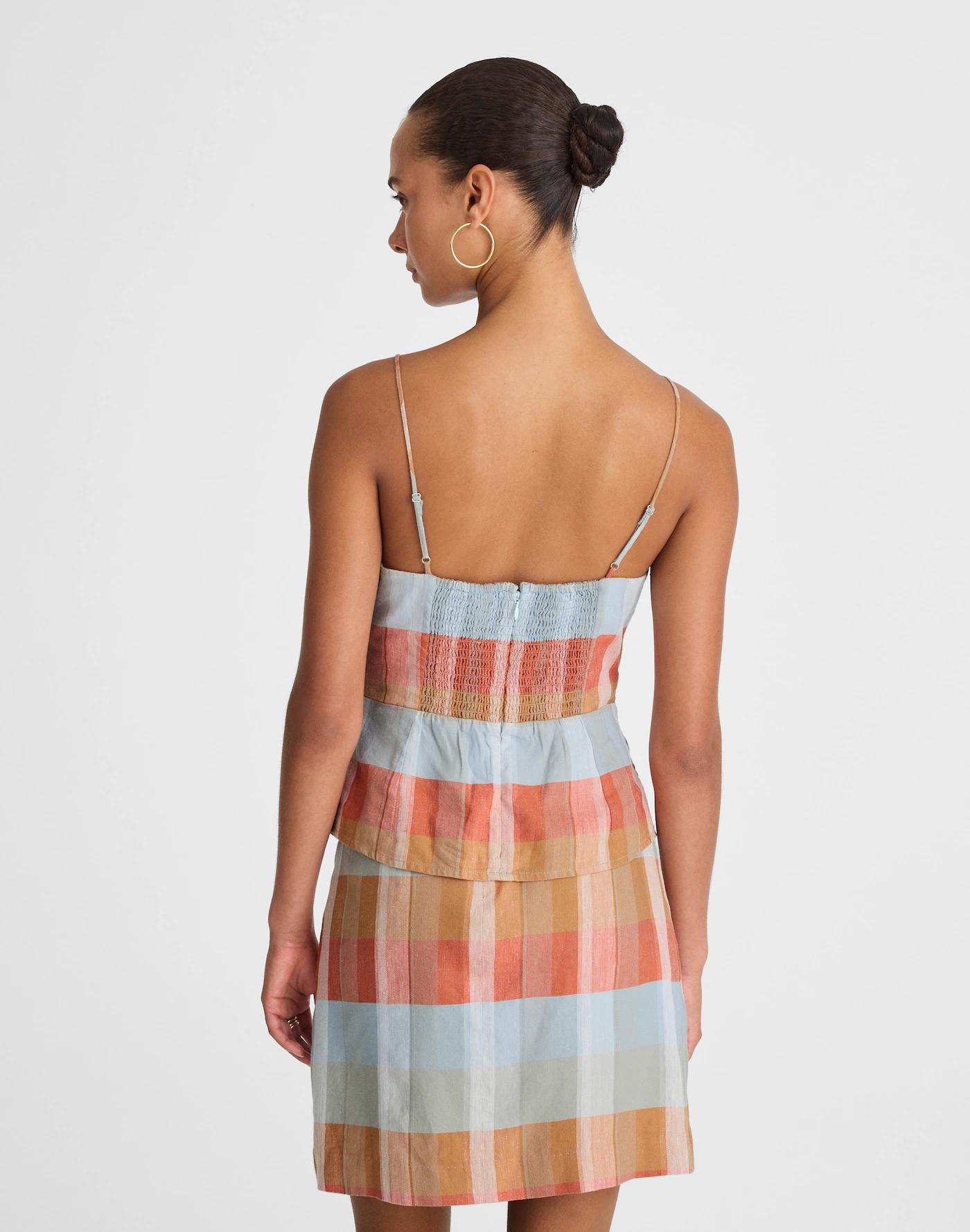 Ruched Squareneck Tank in Linen-Cotton Product Image