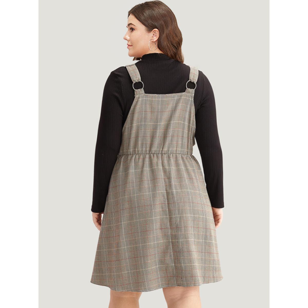 Plus Size Plaid Zipper Fly Pocket Cami Dress Black Women Elegant Adjustable Straps Spaghetti Strap Sleeveless Curvy Knee Dress BloomChic 18-20/2X Product Image