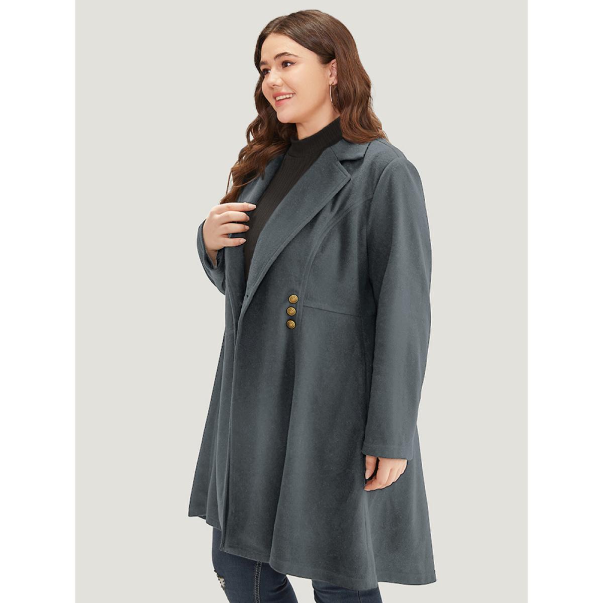 Plus Size Solid Lapel Collar Double Breasted Coat Women Gray Office Plain Ladies Work Winter Coats BloomChic 22-24/3X Product Image