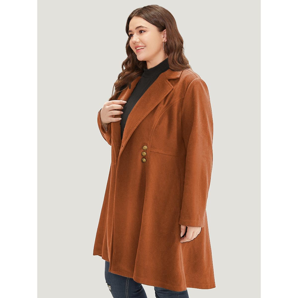 Plus Size Solid Lapel Collar Double Breasted Coat Women Chocolate Office Plain Ladies Work Winter Coats BloomChic 22-24/3X Product Image
