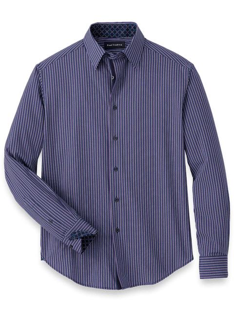 Performance Stretch Checkered Stripe Casual Shirt - Navy/purple Product Image