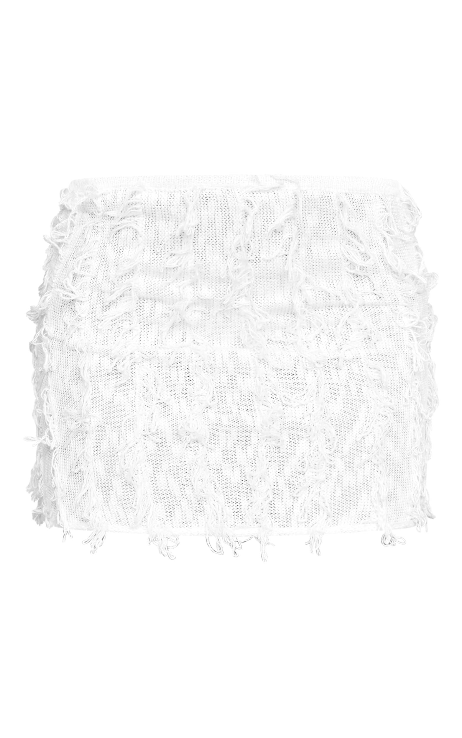 White Fringe Knit Mini Skirt Product Image
