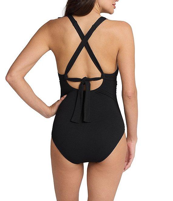 Tommy Bahama Island Cays Solid Texture V-Neck Tummy Control One Piece Swimsuit Product Image