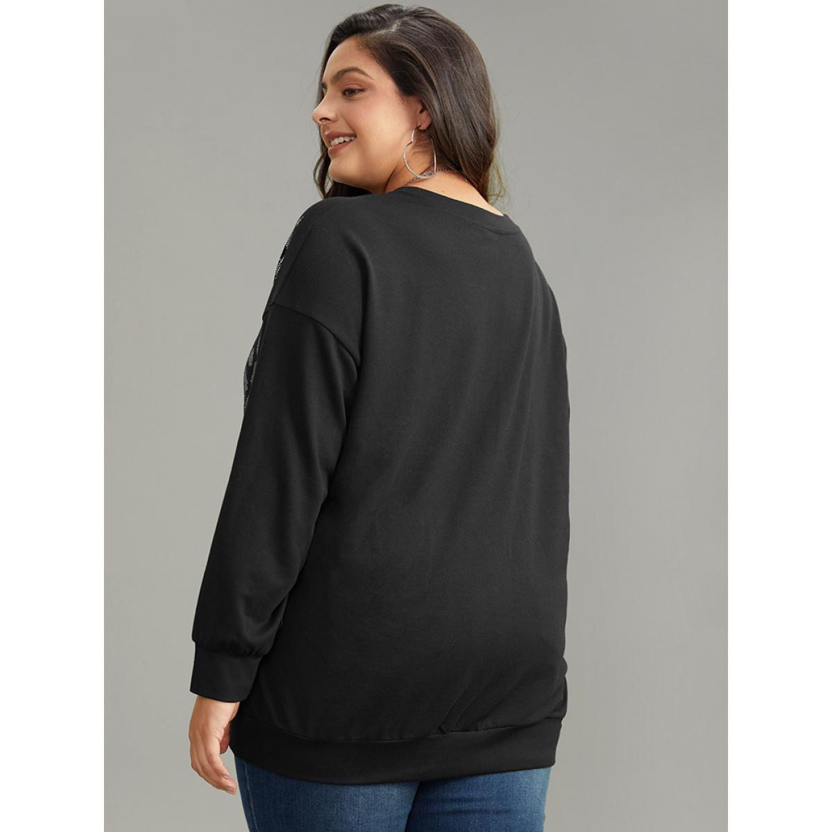 Plus Size Leopard & Star Print Round Neck Sweatshirt Women Black Casual Printed V-neck Dailywear Sweatshirts BloomChic 18-20/2X Product Image