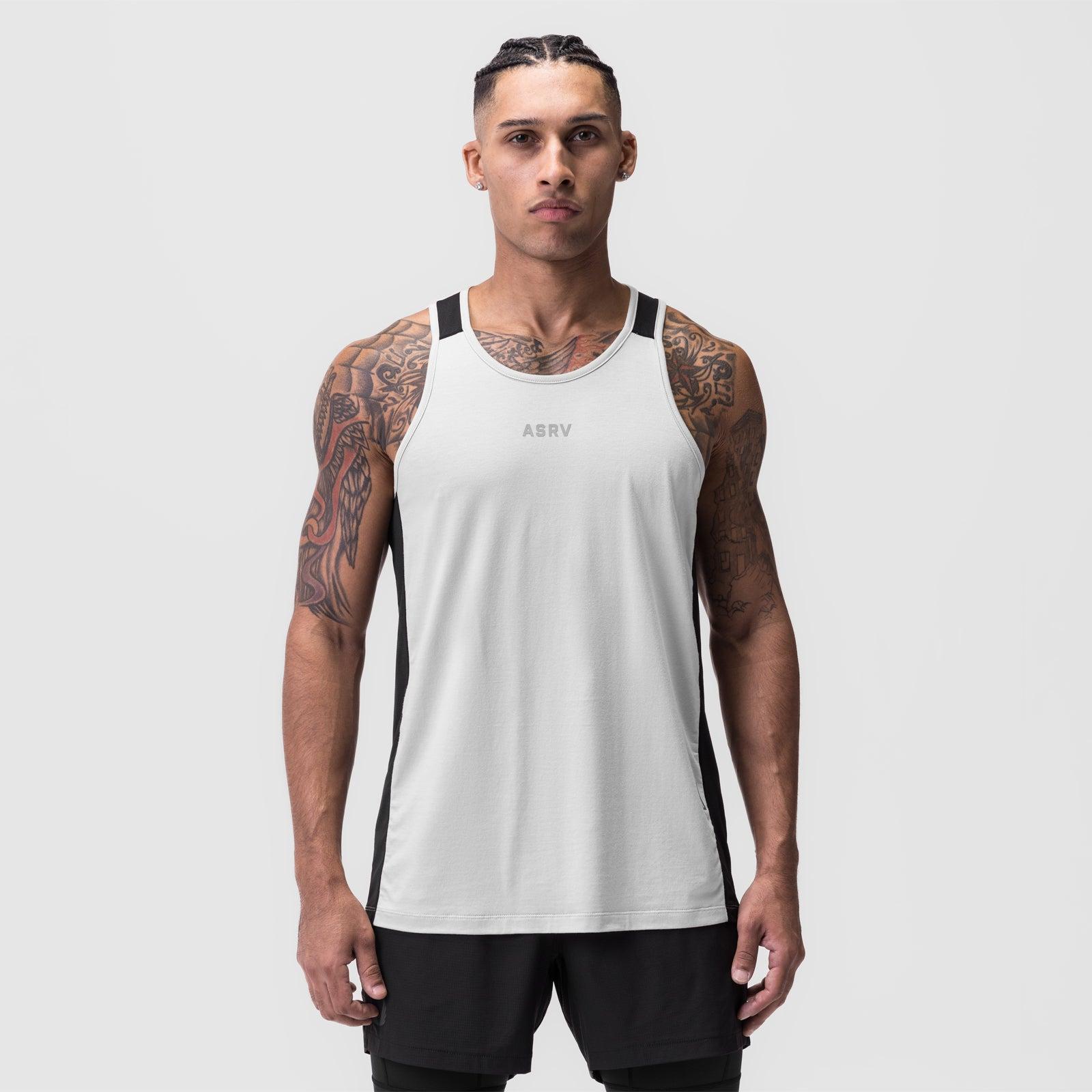 0809. Supima® Mesh Panel Training Singlet - White Product Image