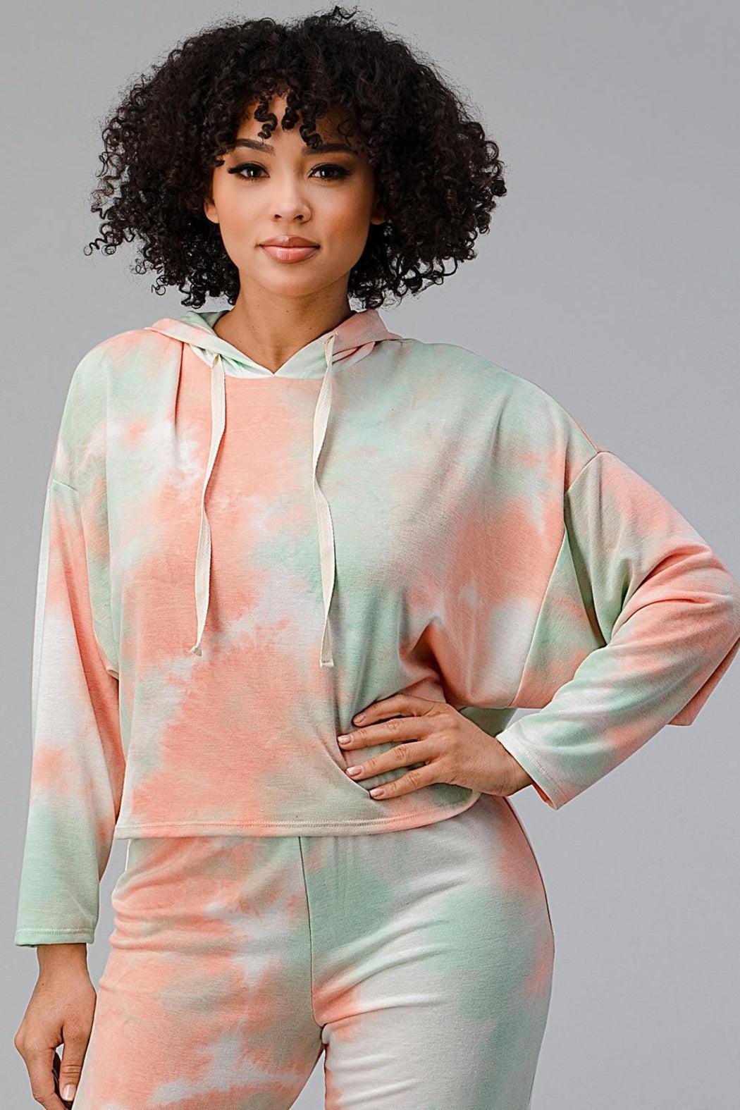 Tie Dye Hooded Sweat Shirts Jogger Lounge Wear Set Product Image