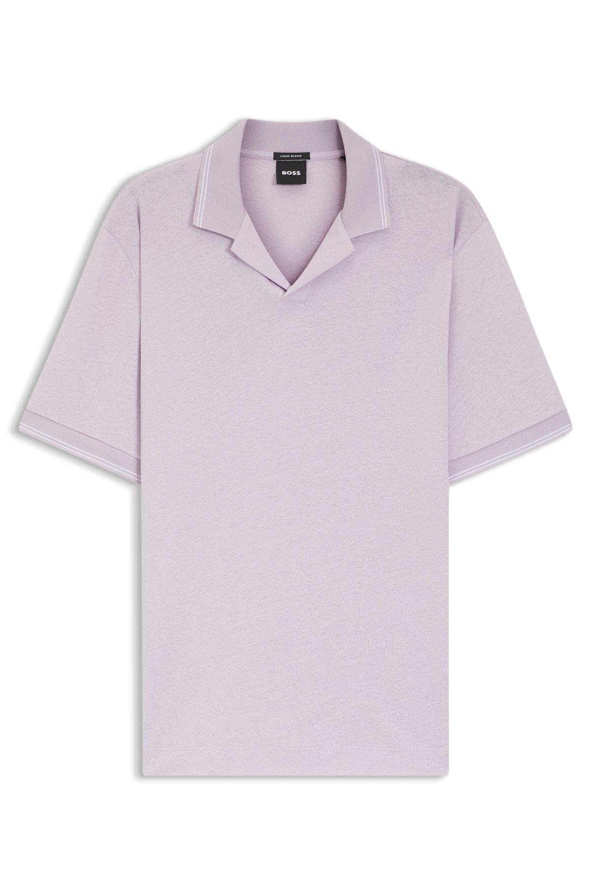 Johnny-collar polo shirt in cotton and linen Product Image