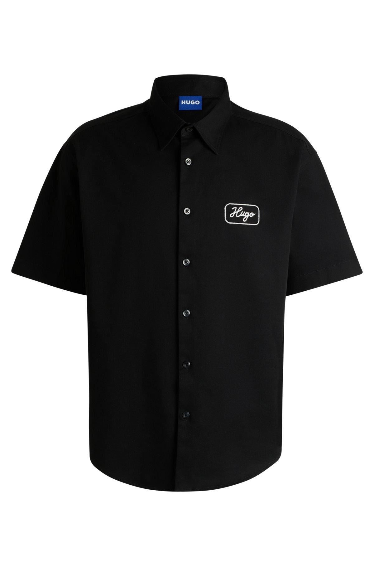 HUGO - Cotton-twill shirt with embroidered artwork - Black Product Image