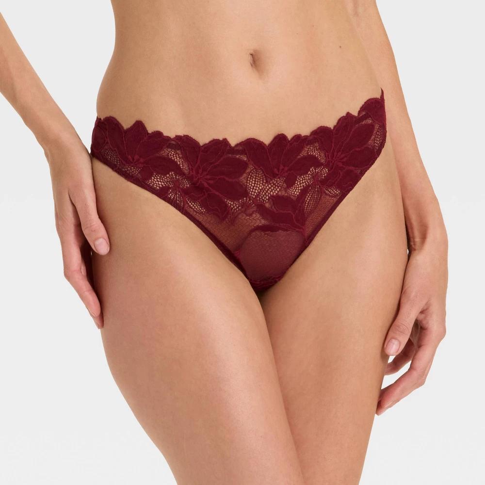 Women's Lace Cut Out Thong Underwear - Auden™ Peat Moss XS Product Image