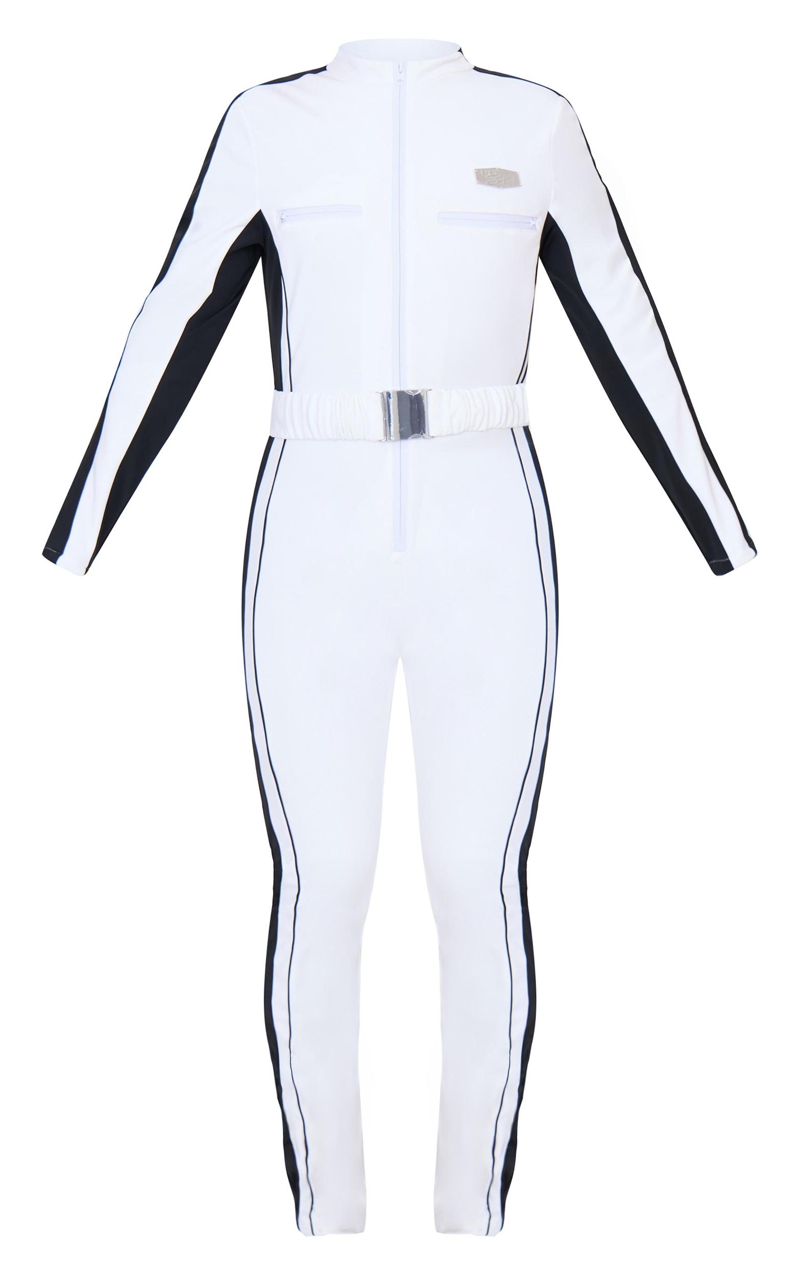 PRETTYLITTLETHING SKI White Belted Contrast Sleeve Scuba Suit Product Image