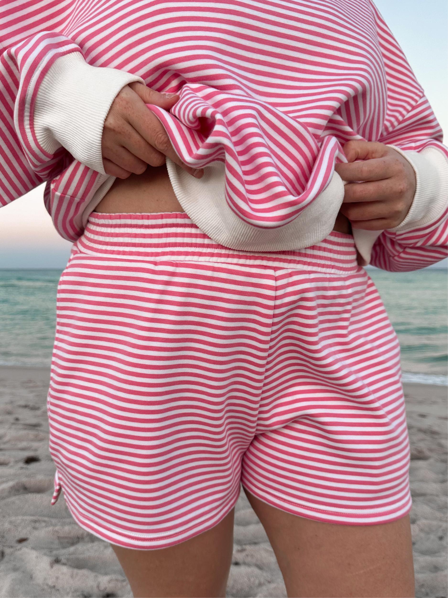 Dark Pink and White Big Striped Shorts Product Image