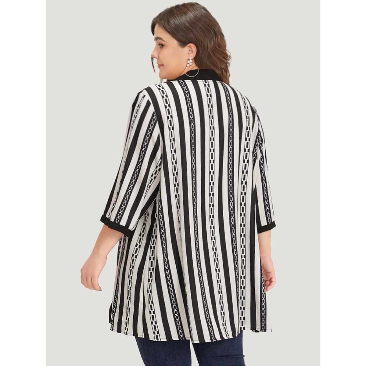 Plus Size Striped Patchwork Contrast Open Front Kimono Women Black Casual Contrast Loose Dailywear Kimonos BloomChic 26/4X Product Image
