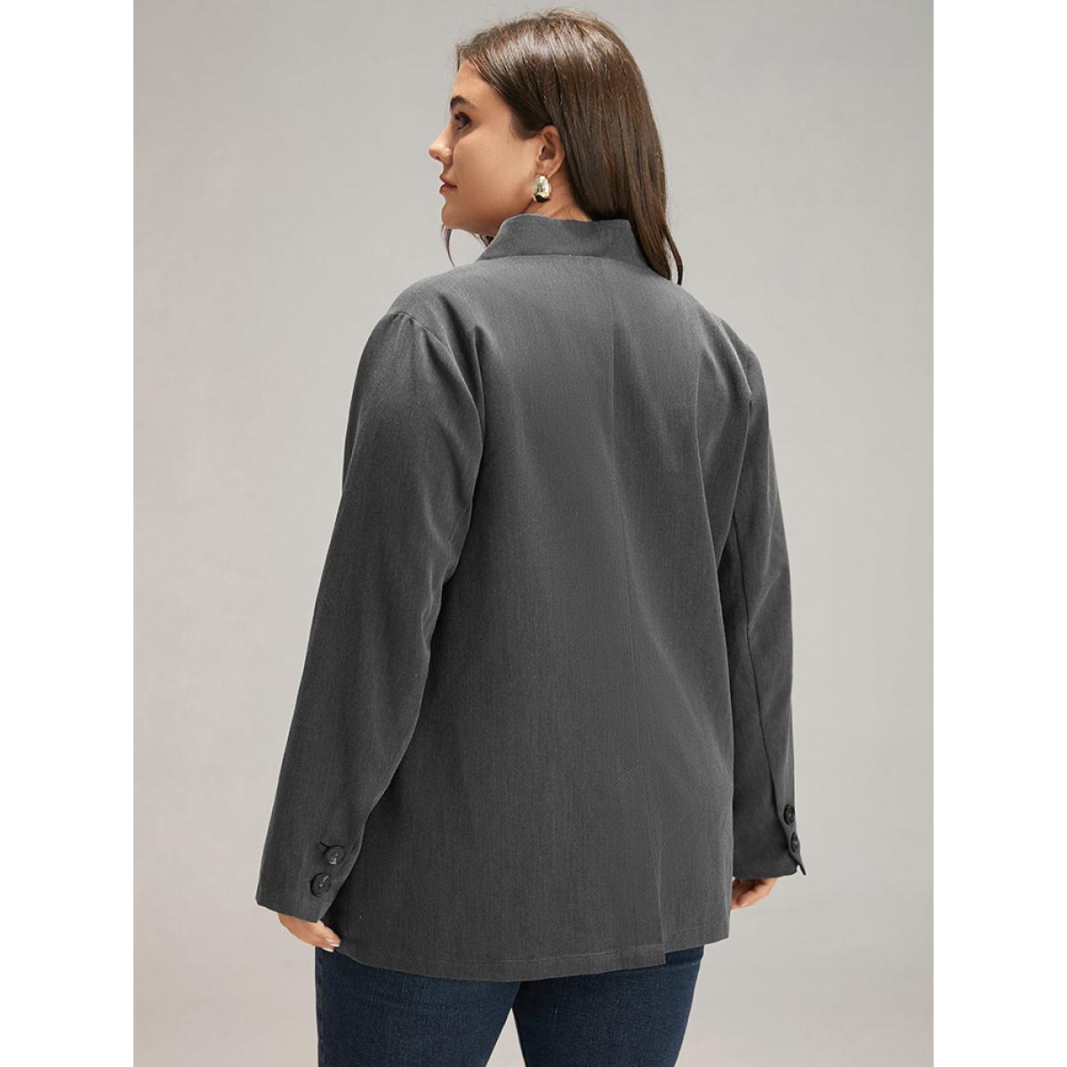 Plus Size Stand Collar Button Up Pocket Blazer Gray Women Office Plain Plain Sleeve Long Sleeve Stand-up collar 30/6X Pocket Office Blazers BloomChic Product Image
