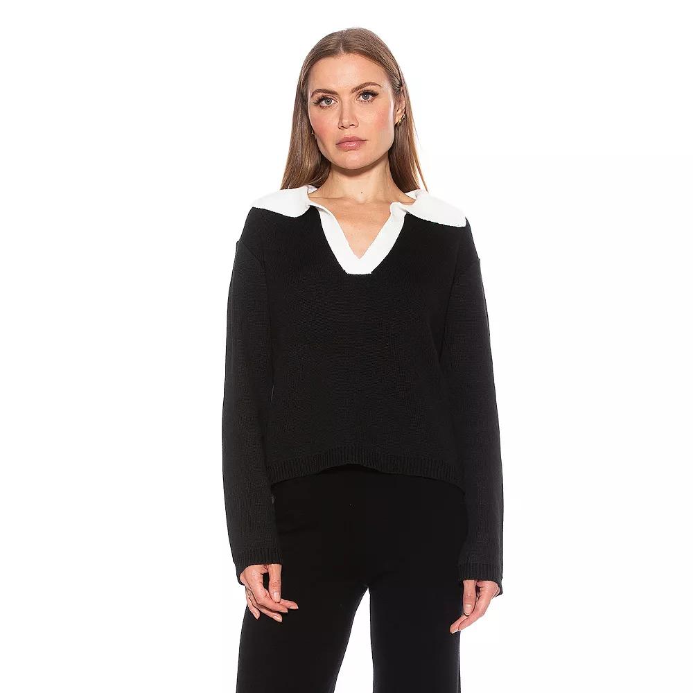 Women's ALEXIA ADMOR Evander Retro Collar Oversized Ruby Shirt, Size: Large, Black Product Image