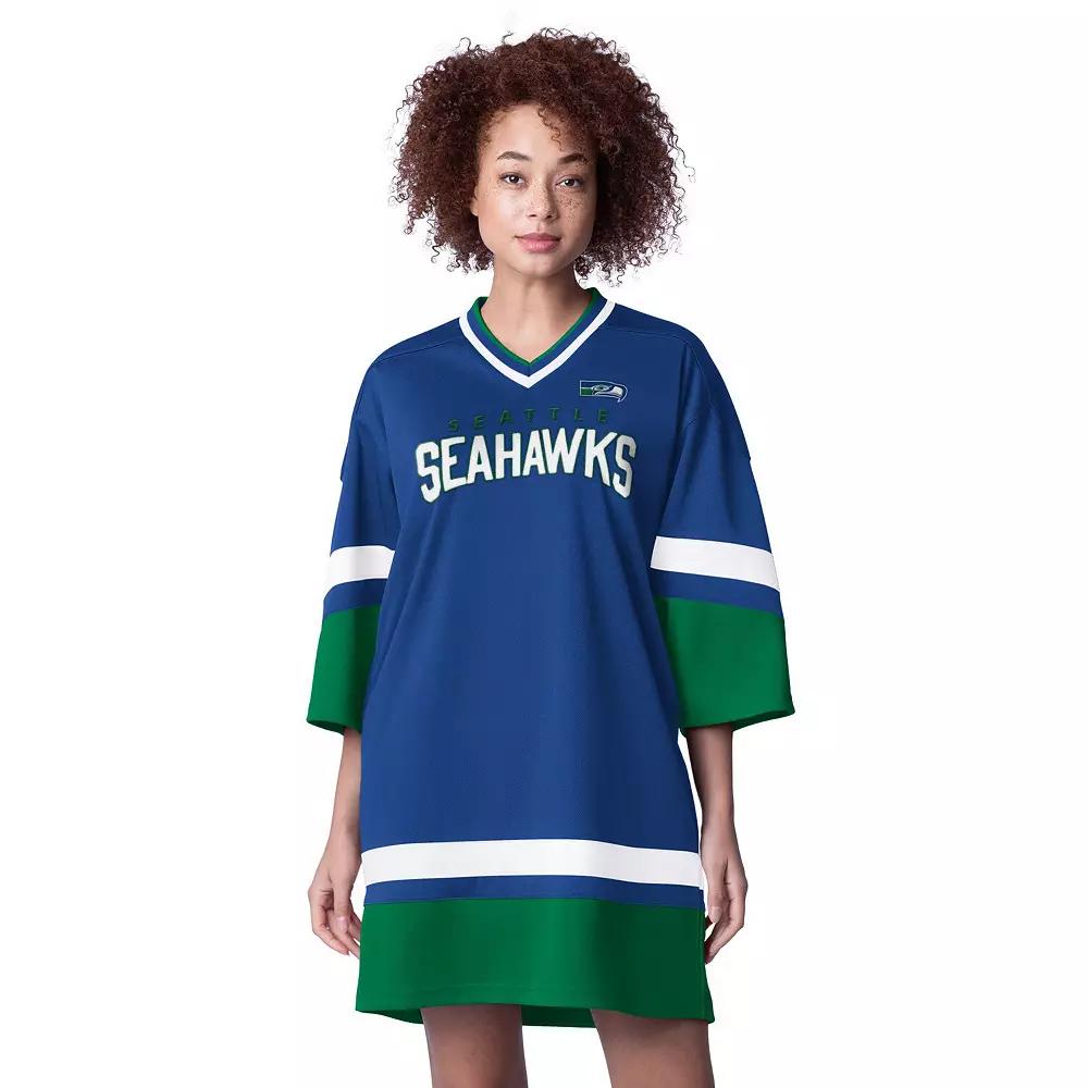 Women's Starter Royal Seattle Seahawks Slap Shot 3/4 Sleeve Sneaker Dress,  Product Image