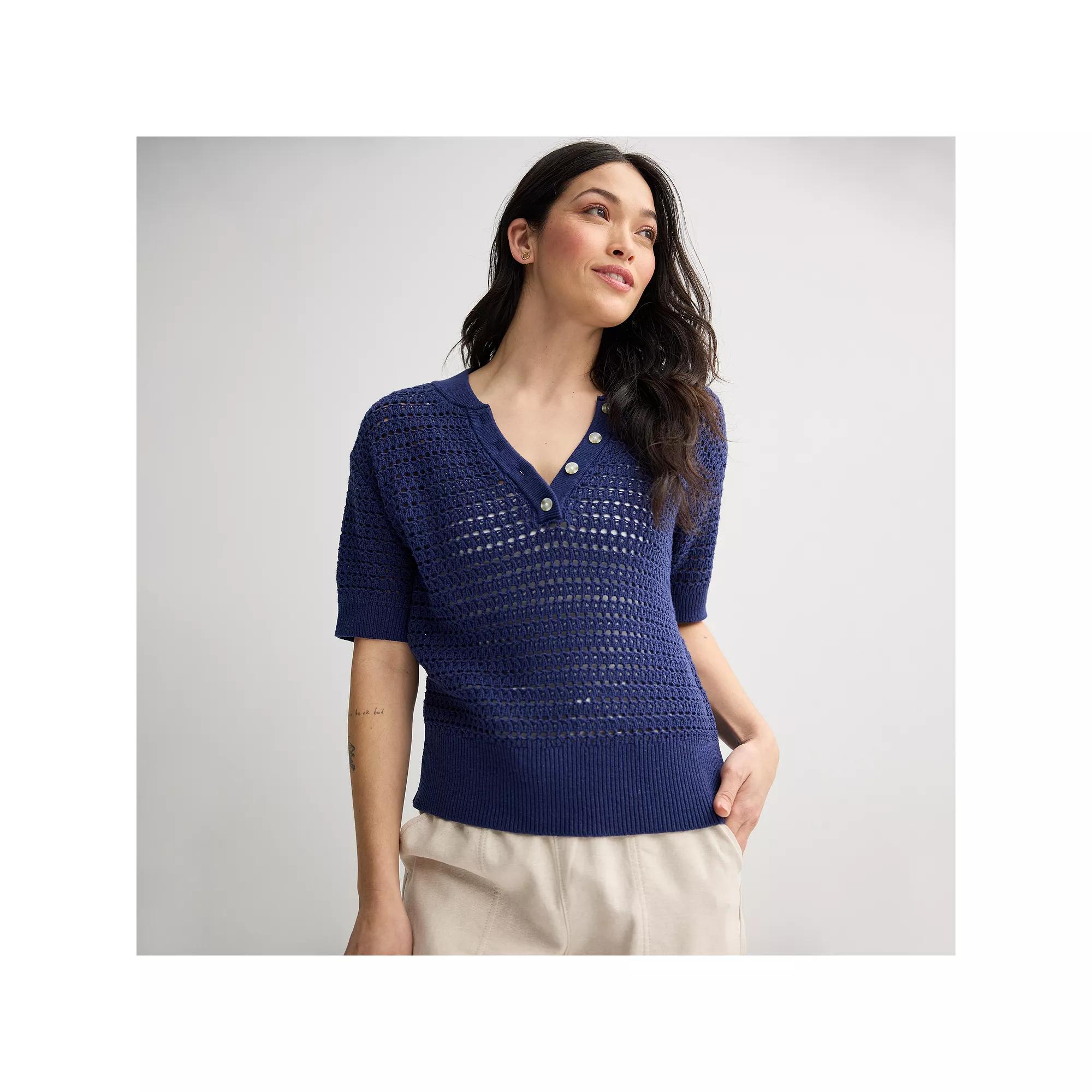 Women's Sonoma Goods For Life® Short Sleeve Henley Sweater,  Product Image