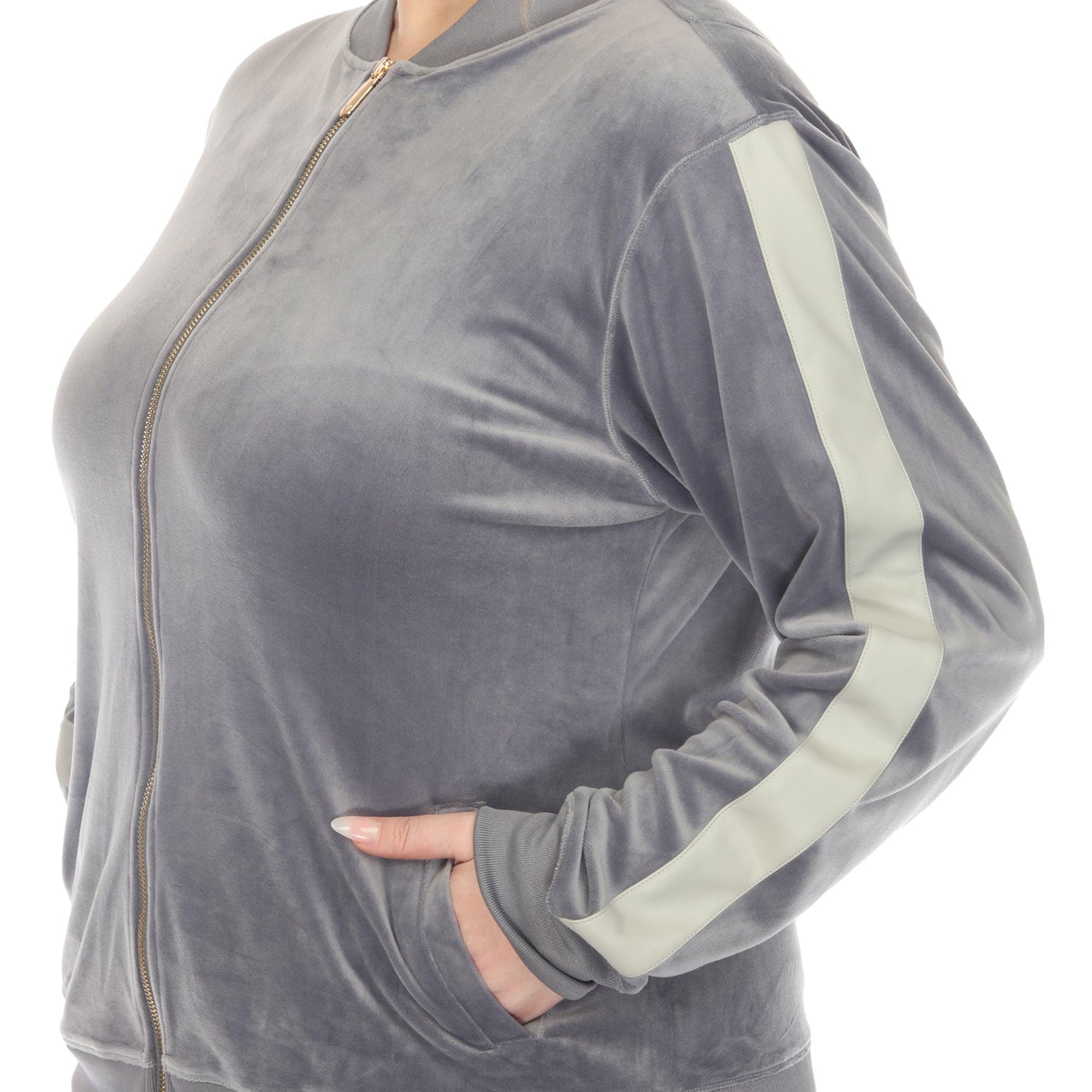 White Mark Women's 2-Piece Velour with Faux Leather Stripe - Plus Female Product Image