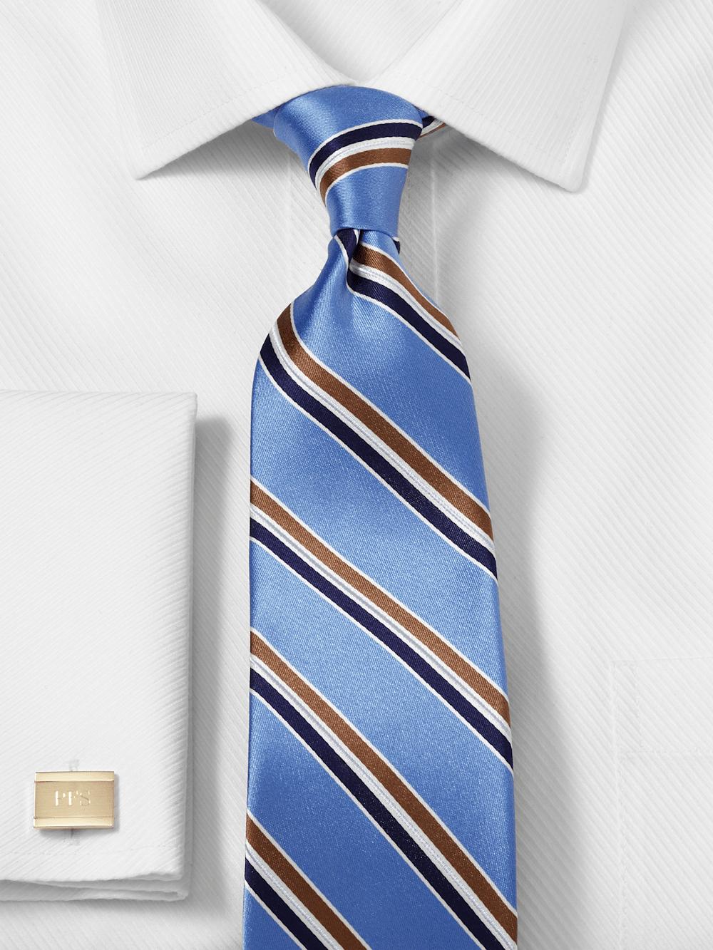 Stripe Woven Silk Tie - Blue/brown Product Image