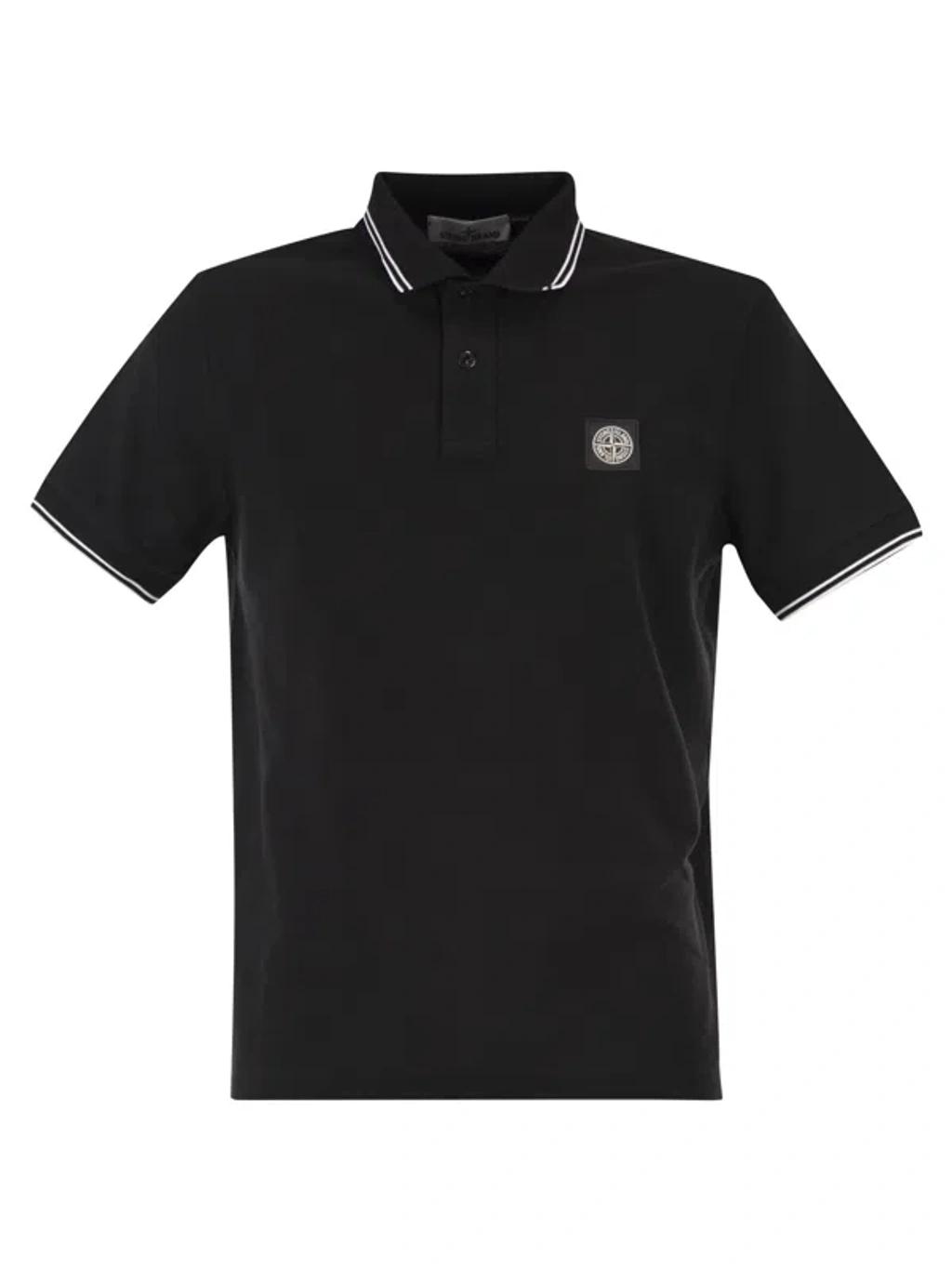 STONE ISLAND Mens Black Brand-patch Regular-fit Stretch-cotton Polo Shirt Xl Product Image