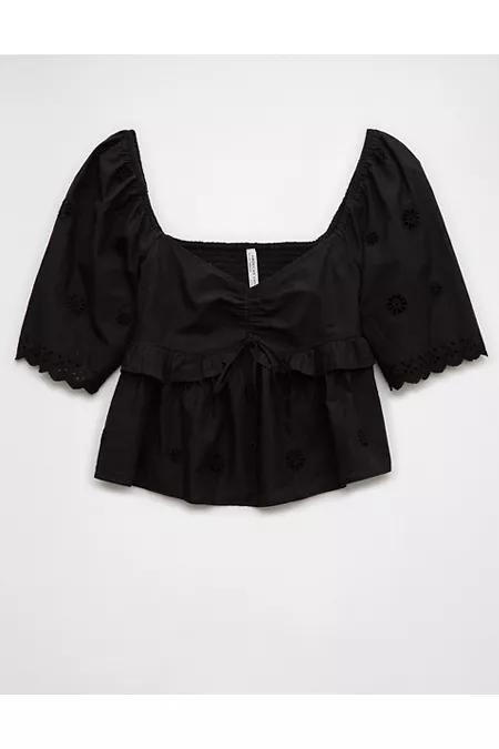 AE Flutter Sleeve Eyelet Babydoll Blouse Women's Product Image