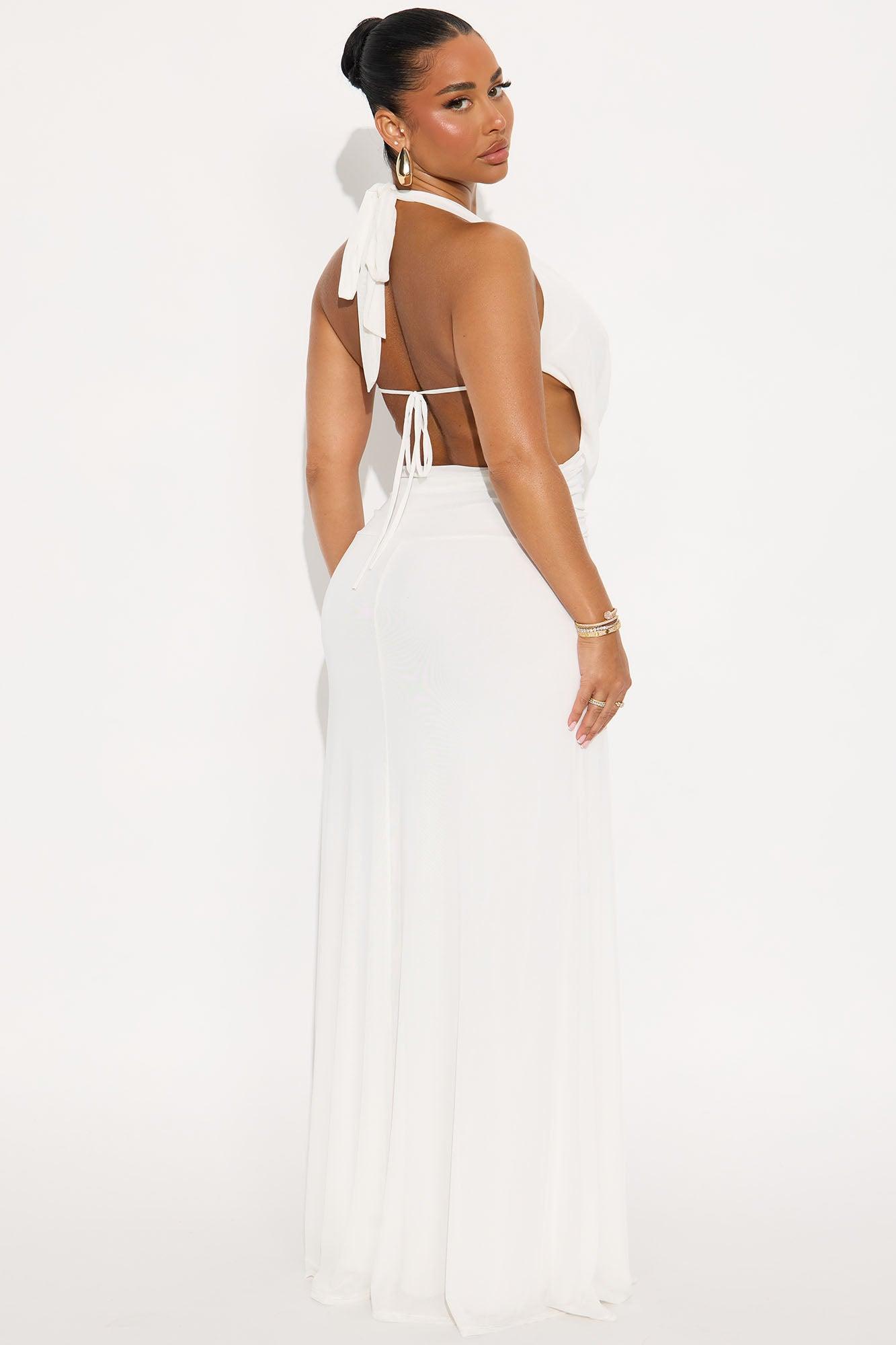 Hailie Mesh Halter Backless Maxi Dress - White Female Product Image