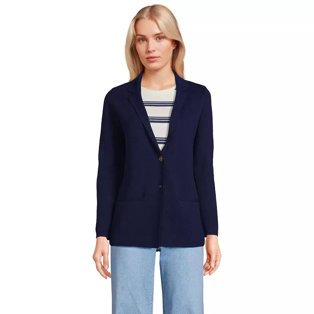 Women's Lands' End Fine Gauge Cotton Button Front Sweater Blazer, Size: XL, Deep  Blue Product Image