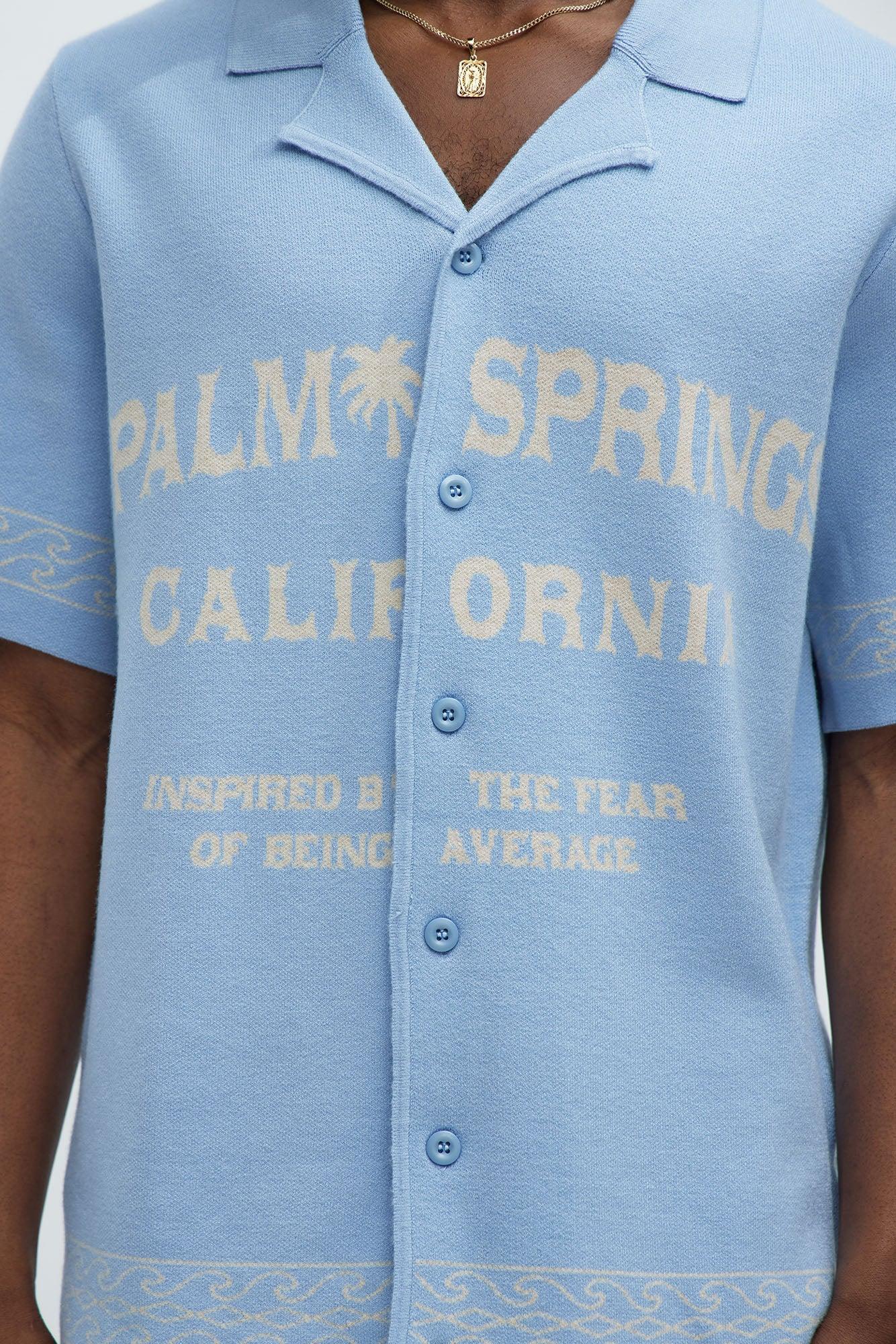 Palm Springs Short Sleeve Knitted Cuban Shirt - Blue/combo Product Image