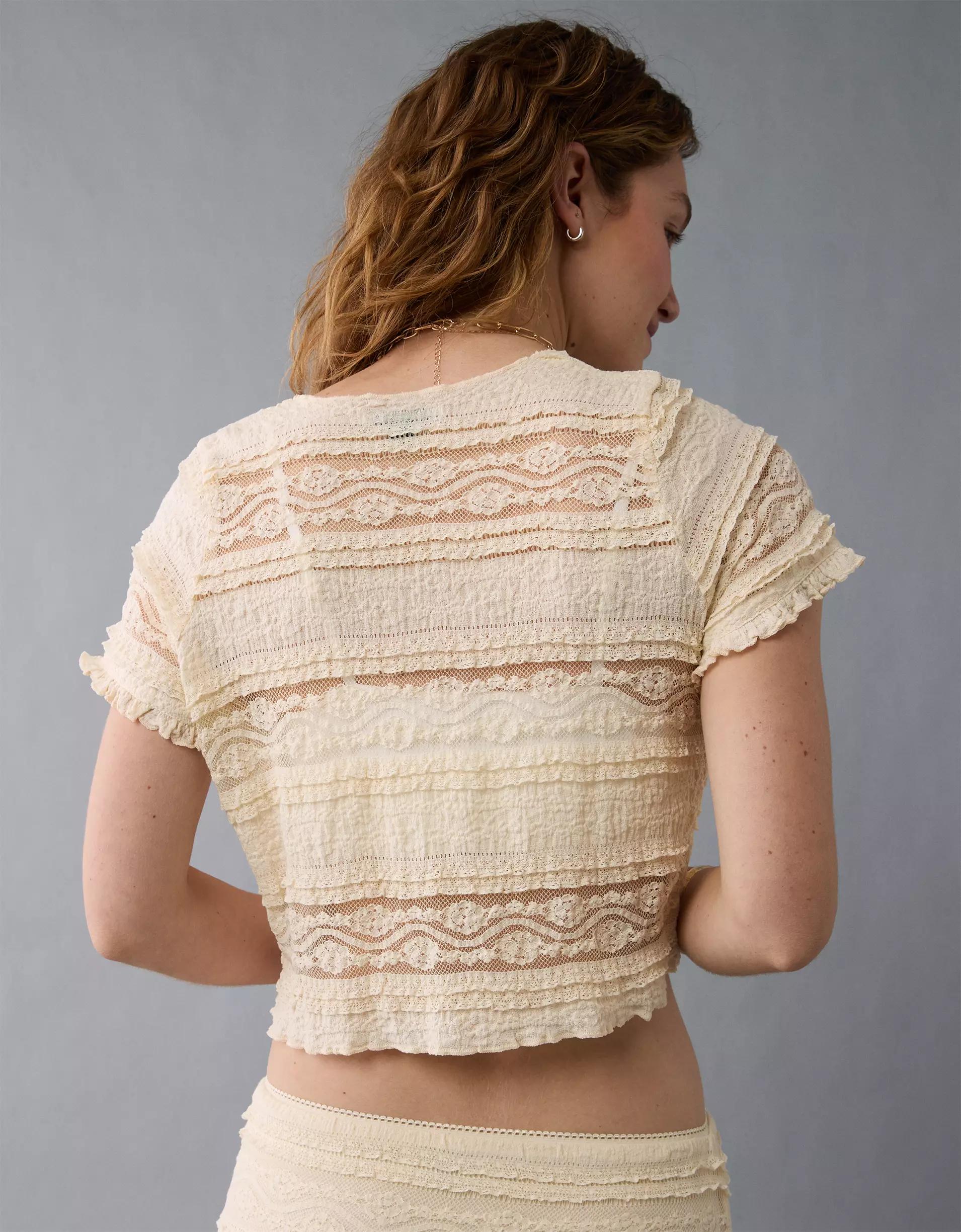 AE Tie Front Lace Shirt Product Image