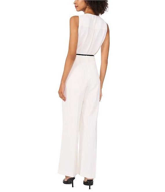 Vince Camuto Stretch Twill Wide-Leg Contrast Waistband Pleated Pants Product Image
