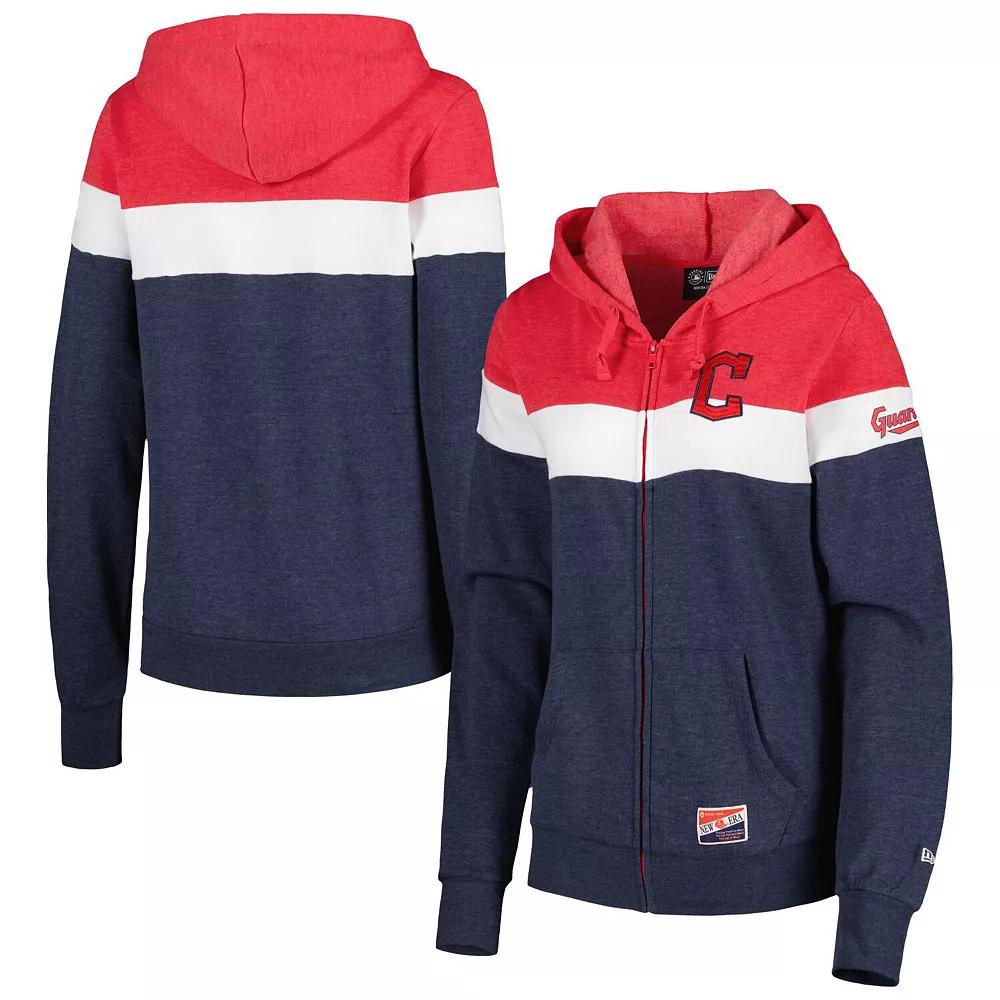 Women's New Era Heather Navy Cleveland Guardians Colorblock Full-Zip Hoodie Jacket, Size: Small, Grd Blue Product Image