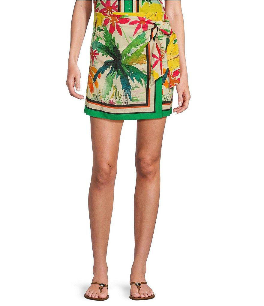 Delaney Tropical Printed Linen Wrap Front Coordinating Skirt Product Image