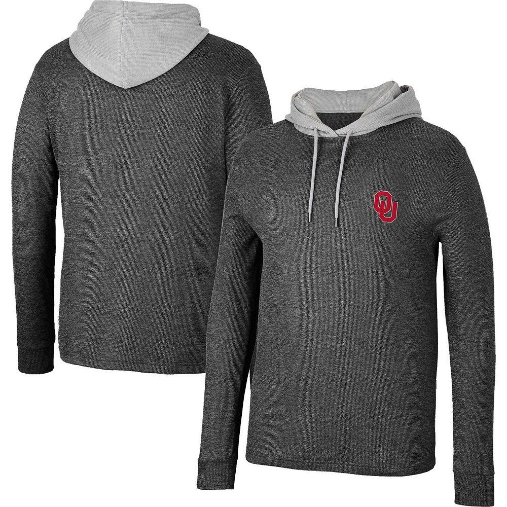 Men's Colosseum Black Oklahoma Sooners Ballot Waffle-Knit Thermal Long Sleeve Hoodie T-Shirt,  Product Image