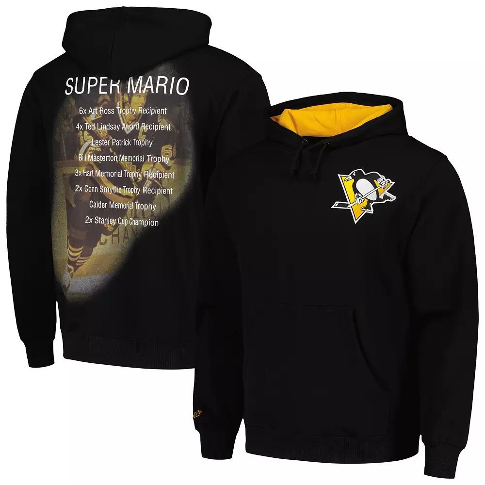 Men's Mitchell & Ness Mario Lemieux Black Pittsburgh Penguins Premium Name & Number Fleece Pullover Sweatshirt,  Product Image