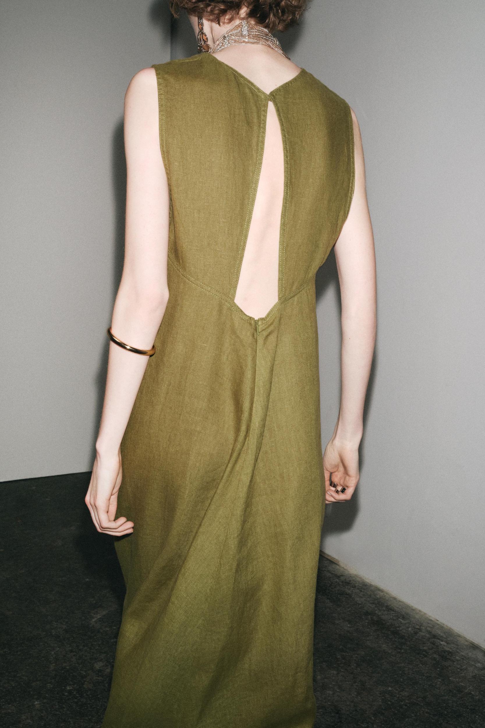 100% LINEN MIDI DRESS ZW COLLECTION Product Image