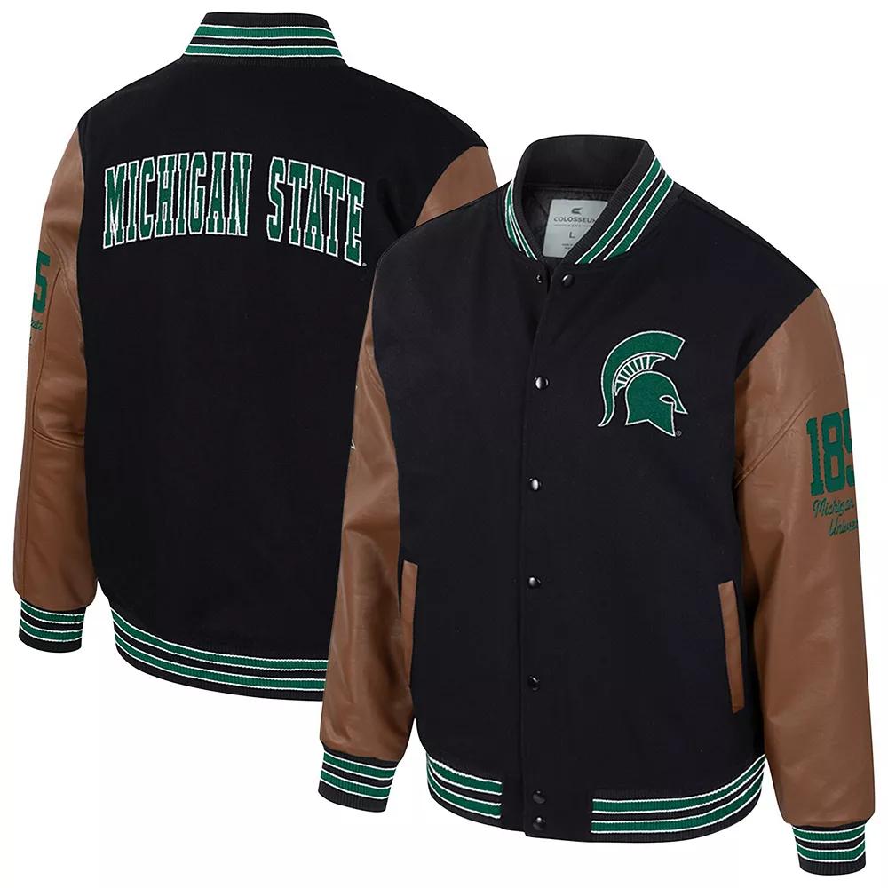 Men's Colosseum  Black Michigan State Spartans Letterman Full-Snap Varsity Jacket, Size: Medium Product Image